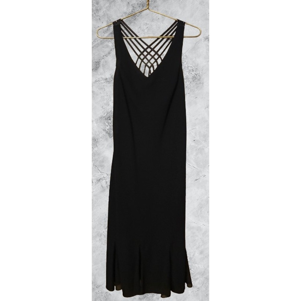 Metaphor Womens Black Cage Neck Lattice Back Flounce Hem Midi Dress Size XL